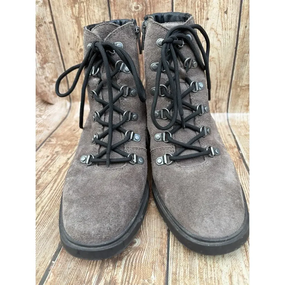 Lucky Brand Dareek Gray Suede/Black Leather Lace Up Side Zip Ankle Boots 9 - Picture 2 of 13
